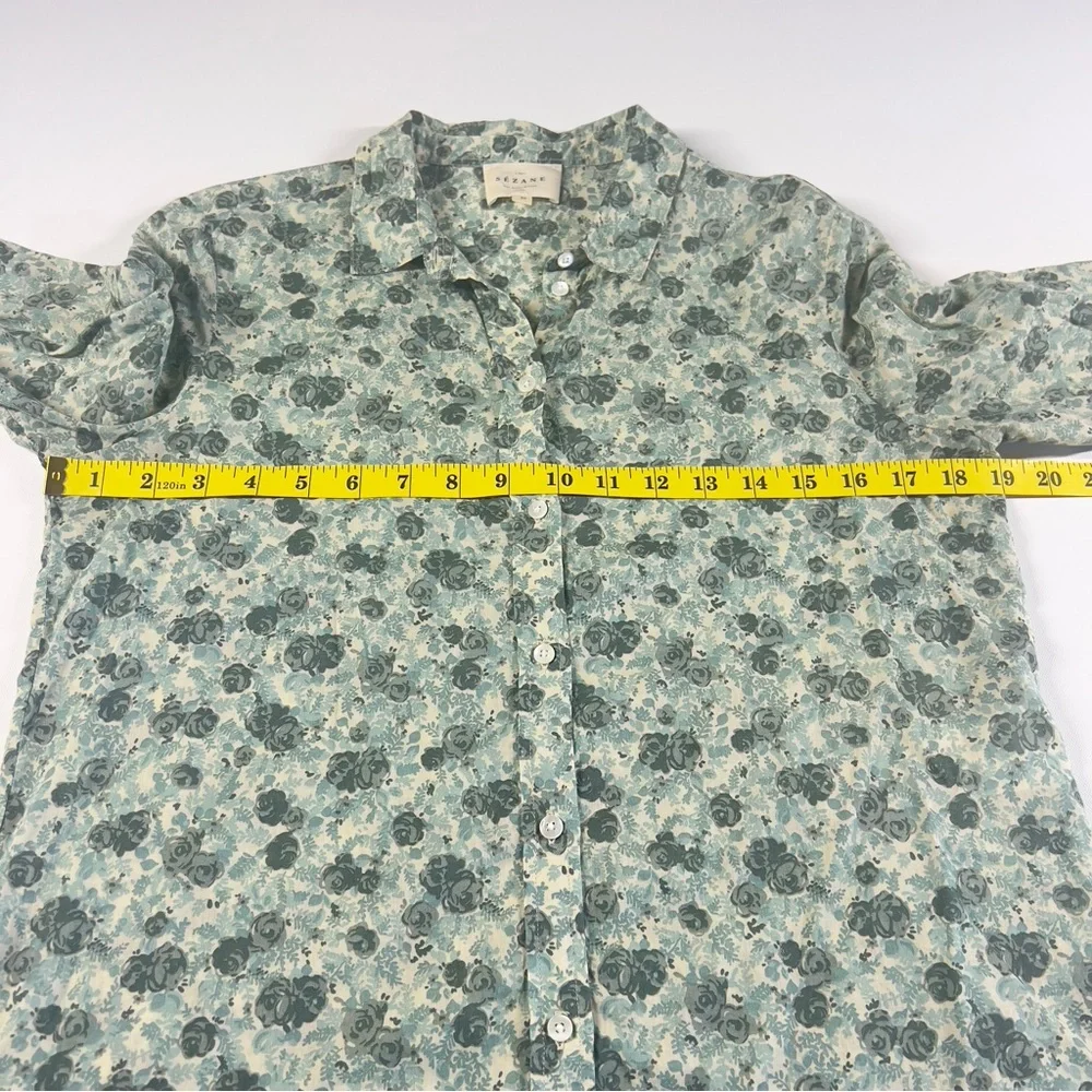 Sezane Green Floral Cotton Blouse Top Size 36 US 4 - Picture 10 of 12